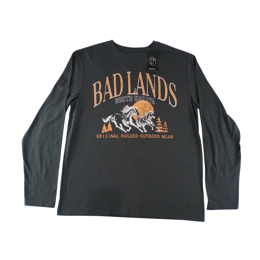Original Use Mens Bad Lands South Dakota Graphic Long Sleeve T-Shirt Gray Size M